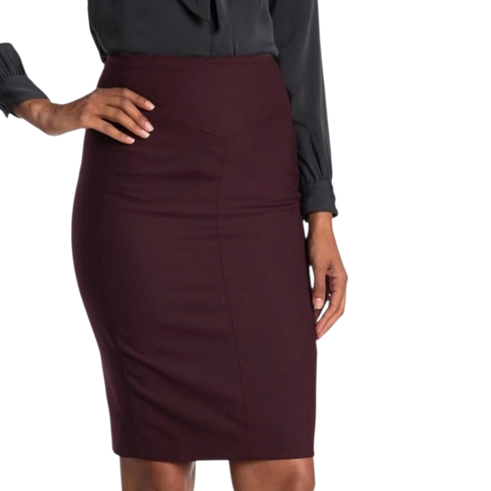Reiss Lissia High Waist Pencil Skirt Burgundy Berry Wool Blend Fully Lined sz 4